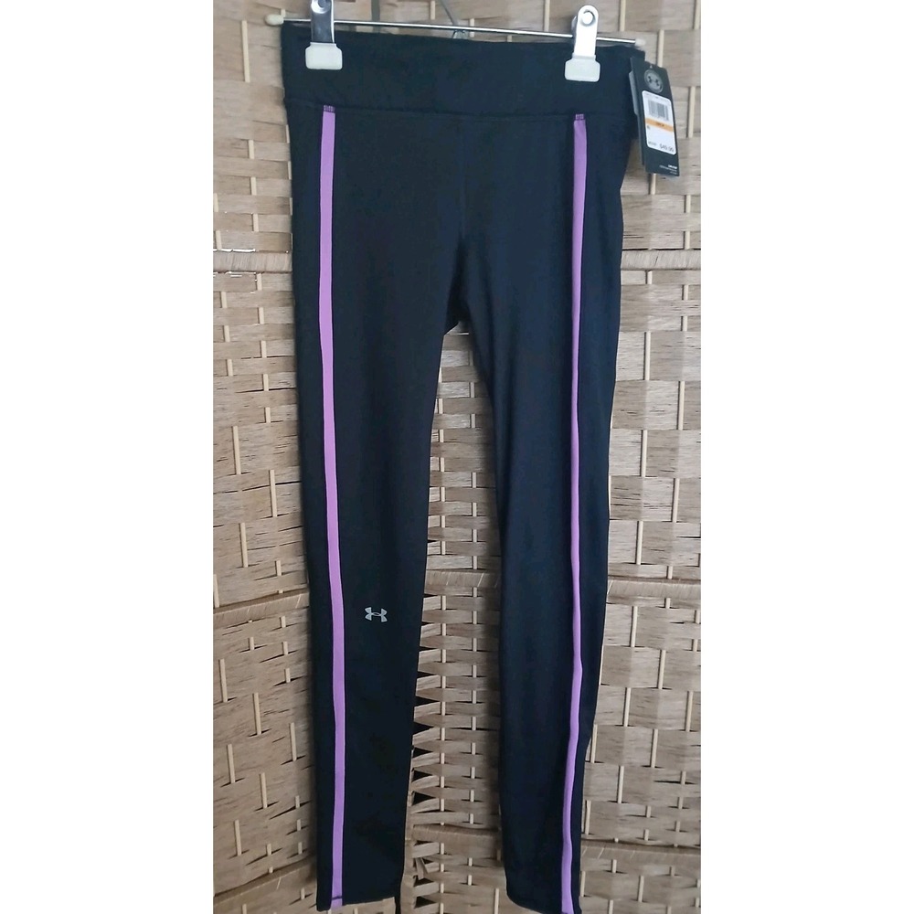 NWT Under Armour Women's ColdGear Black Compression Leggings Sz S Pink Stripe